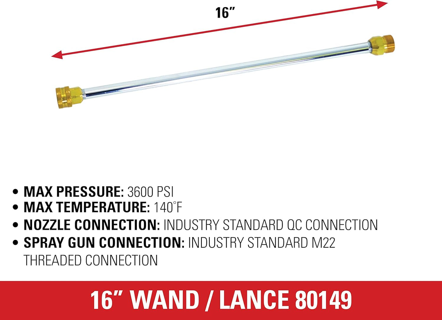Simpson Cleaning 80149 Universal 16-Inch Pressure Washer Wand for Cold Water Use up to 3600 PSI, Silver