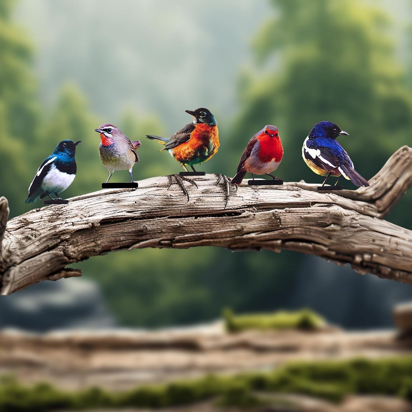 HUYIENO 5PCS Vivid Metal Birds Fence Decor Color Painted Outdoor Garden Natural Bird 2D Sculptures for Outdoor Fences, Patio, Garden and Bird Lovers