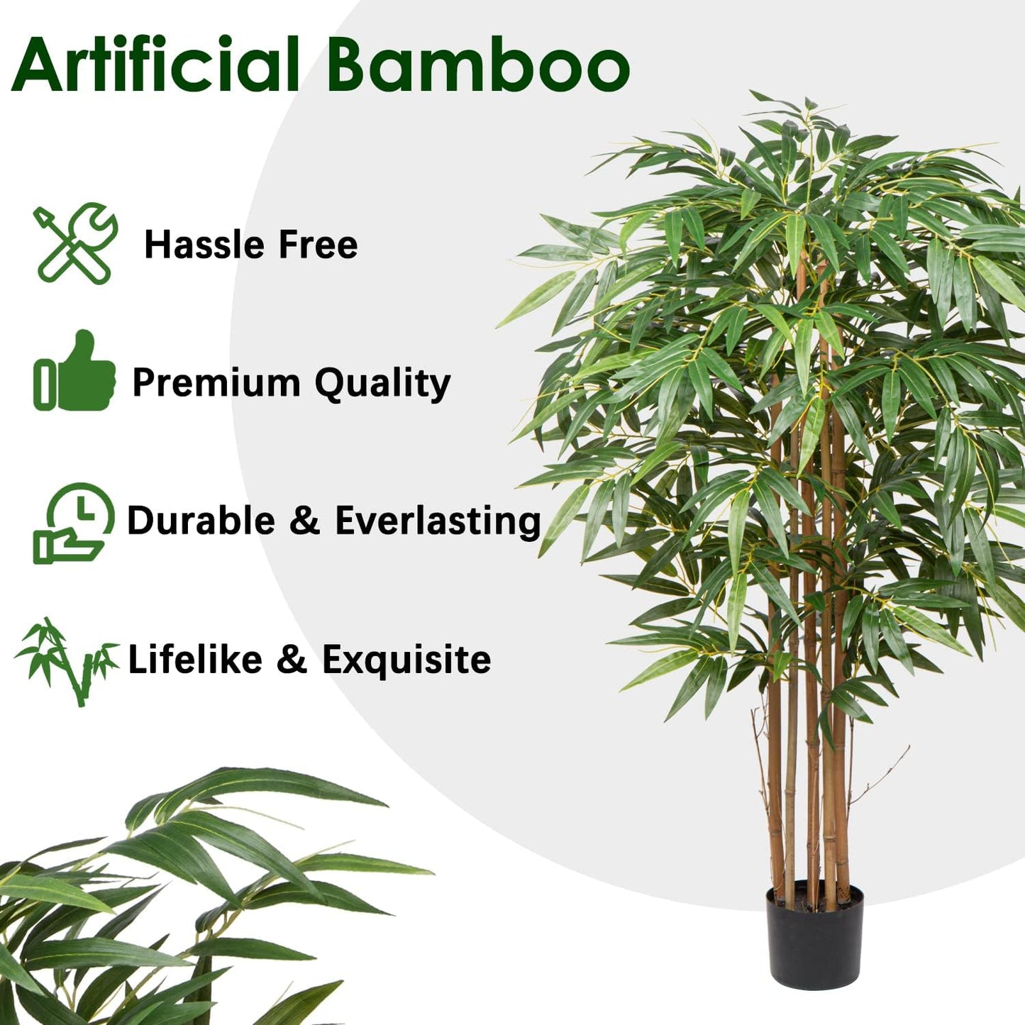 Artificial Bamboo Tree, 5 Feet Tall Decorative Bamboo Plants 60in Bamboo Silk Tree Large Fake Floor Plants for Living Room, Garden, Office Indoor/Outdoor Decor, 2 Pack