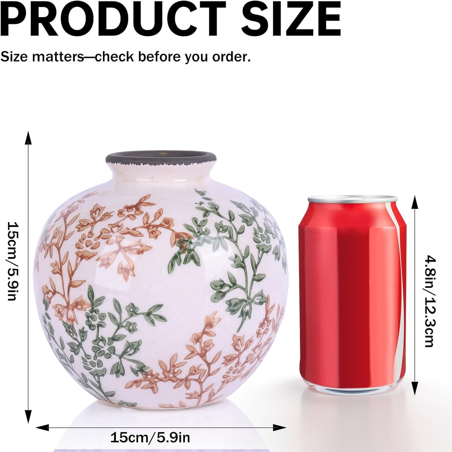 Green, White, and Brown Vintage Round vase, Chinese-Style Green Farmhouse Decorative vase, Suitable for Home Decor,Living Room, Dining Table, Office, Bookshelf, TV Cabinet, entryway Decor.