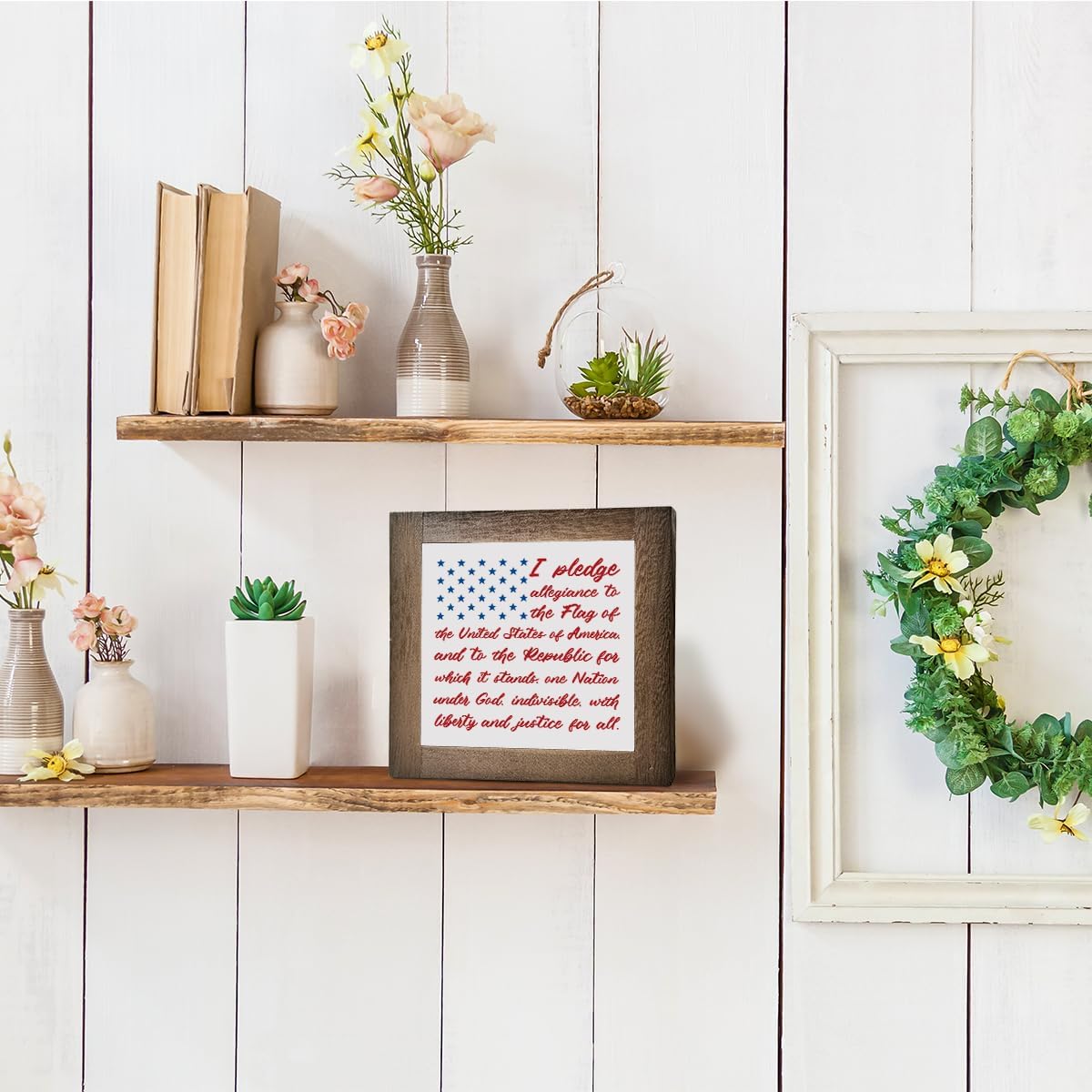Patriotic Wood Plaque Sign, I Pledge Allegiance to the Flag of United States of America, Box Wood Plaques Desk Décor, American Flag Wooden Sign, 4th of July Decoration, Independence Day Decor B