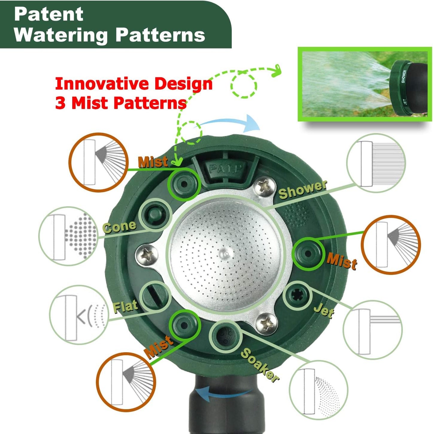 Heavy Duty 21 Inch Watering Wand with Pivoting Head, Adjustable Water Sprayer Wand with Ergonomic Handle, Spray 6 Watering Patterns, Perfect for Watering Hanging Plants