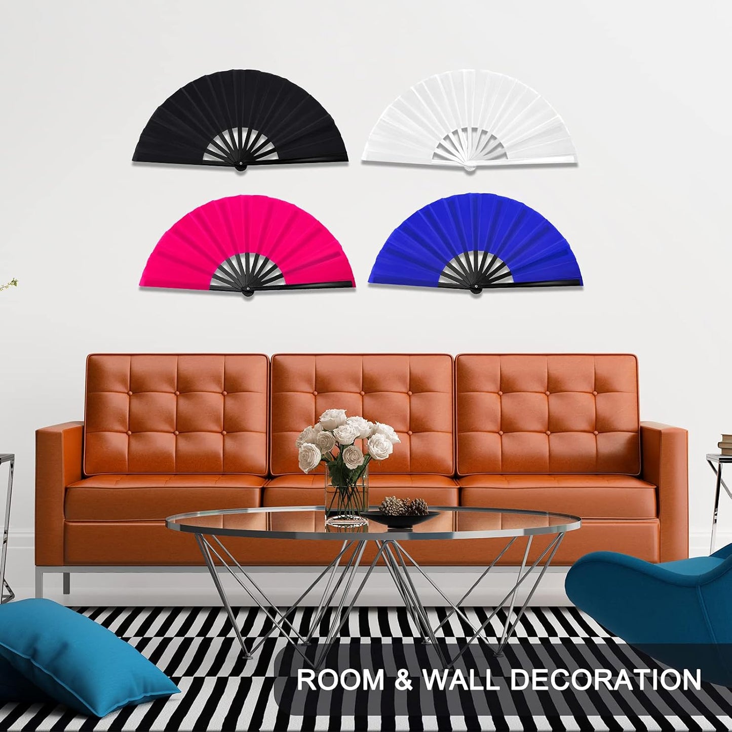 Blulu 4 Pcs 13 Inch Large Folding Hand Fans for Line Dancing Big Clapping Popping Raves Fans Bulk for Dancing Boots on The Ground Festival Party Decoration(Classic Style, Black, Blue, Red, White)