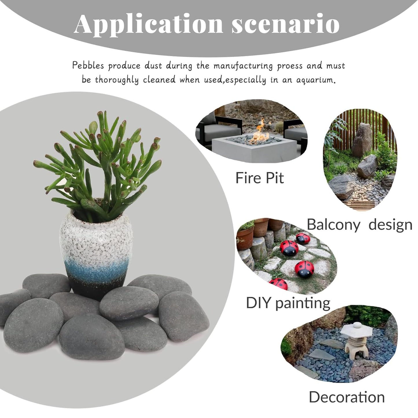 10LB Black Stones Pebbles River Rocks, Natural Beach Pebbles, 2-3" Garden Decorative Stones-2-3 Large Plant Rocks,Ideal for Aquarium, Home Decor