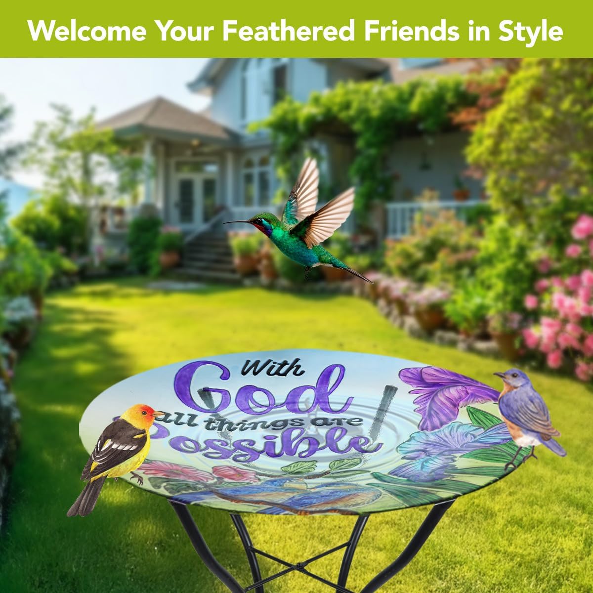 Briarwood Lane Cardinals and Sunflowers Glass Birdbath