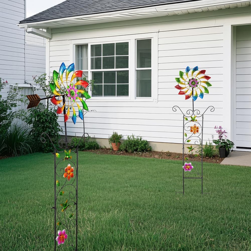12.8” Wind Spinners Outdoor,Waterproof Wind Spinners for Yard and Garden,Kinetic Wind Spinner with Weather Vane,Yard Art Wind Sculptures & Spinners,Metal Muti-Color Pinwheels for Lawn Patio