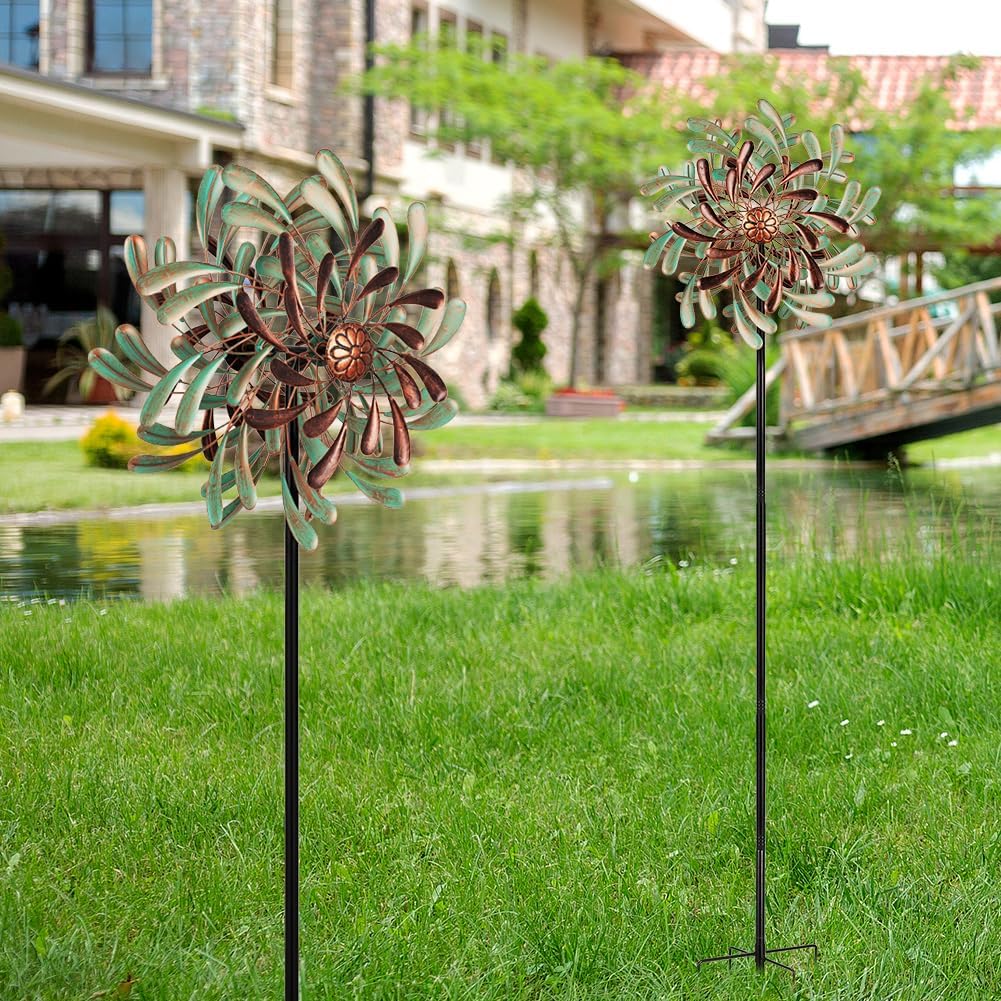 20” Wind Spinners Outdoor,Large Wind Spinner Waterproof,Metal Wind Spinners Double Kinetic Windmill for Yard,Vintage Wind Sculptures & Spinners with 5 Stakes,Pinwheels for Yard and Garden