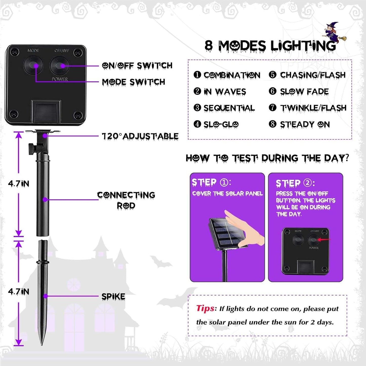 EEW 2 Pack 200 LED Solar Halloween Lights Outdoor Waterproof, Solar String Lights for Outside, Solar Powered Tree Light with 8 Lighting Modes for Xmas Party Garden Yard Halloween Decorations (Purple)
