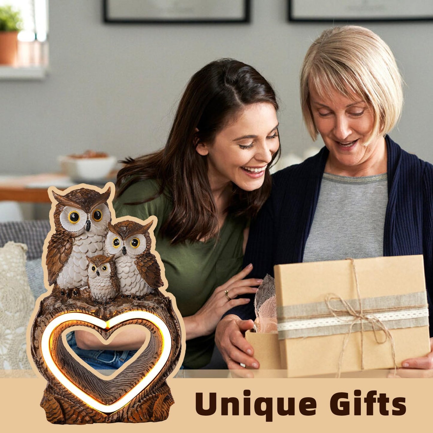 Solar Garden Decor Statues 7" Resin Solar Owl Waterproof Garden Owl Decor for Outside Yard Patio Porch Decoration Gift for Mom Grandma