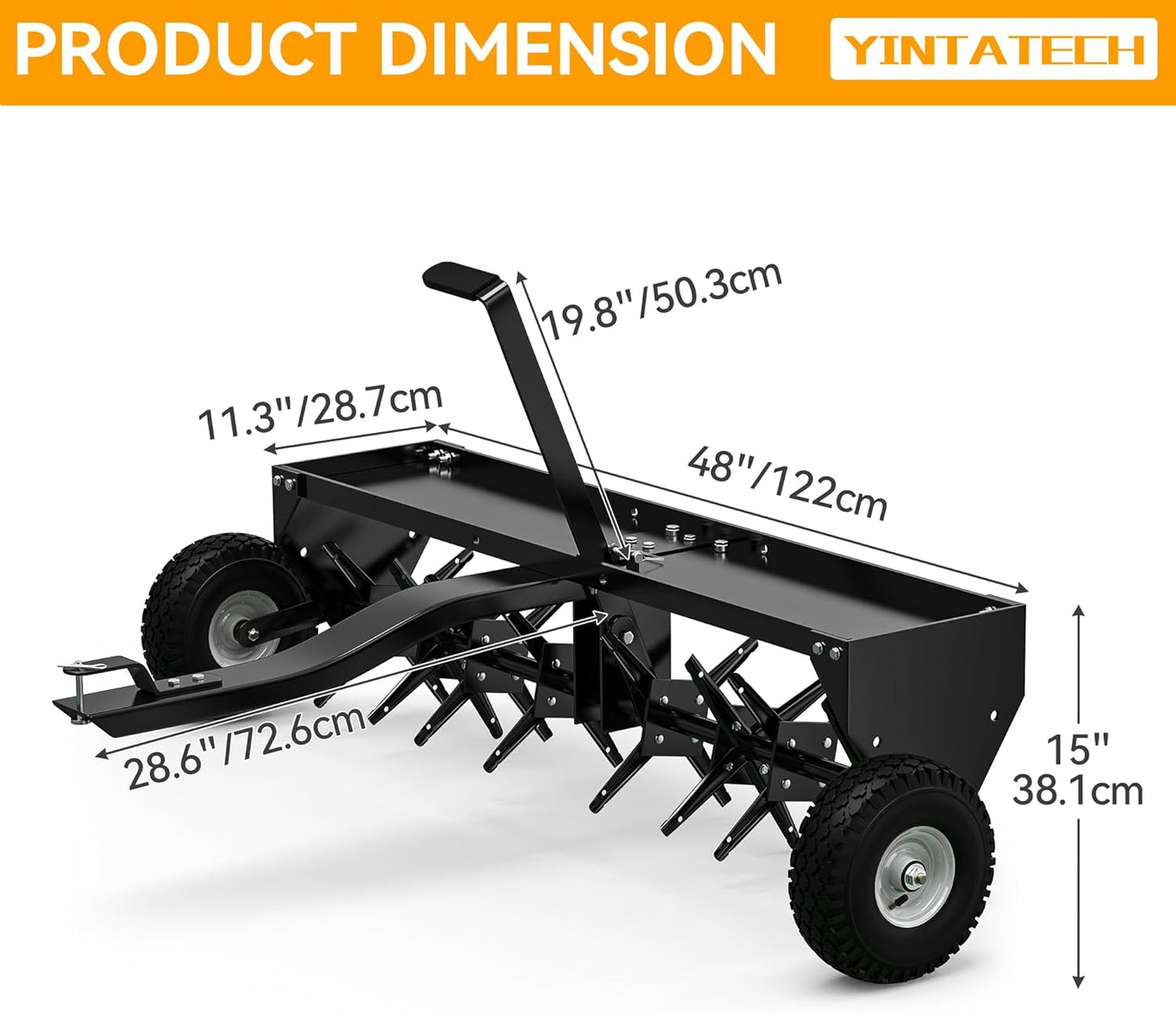 YINTATECH 48" Lawn Aerator Tow Behind with Universal Hitch for Lawn Plug Aerator, Black