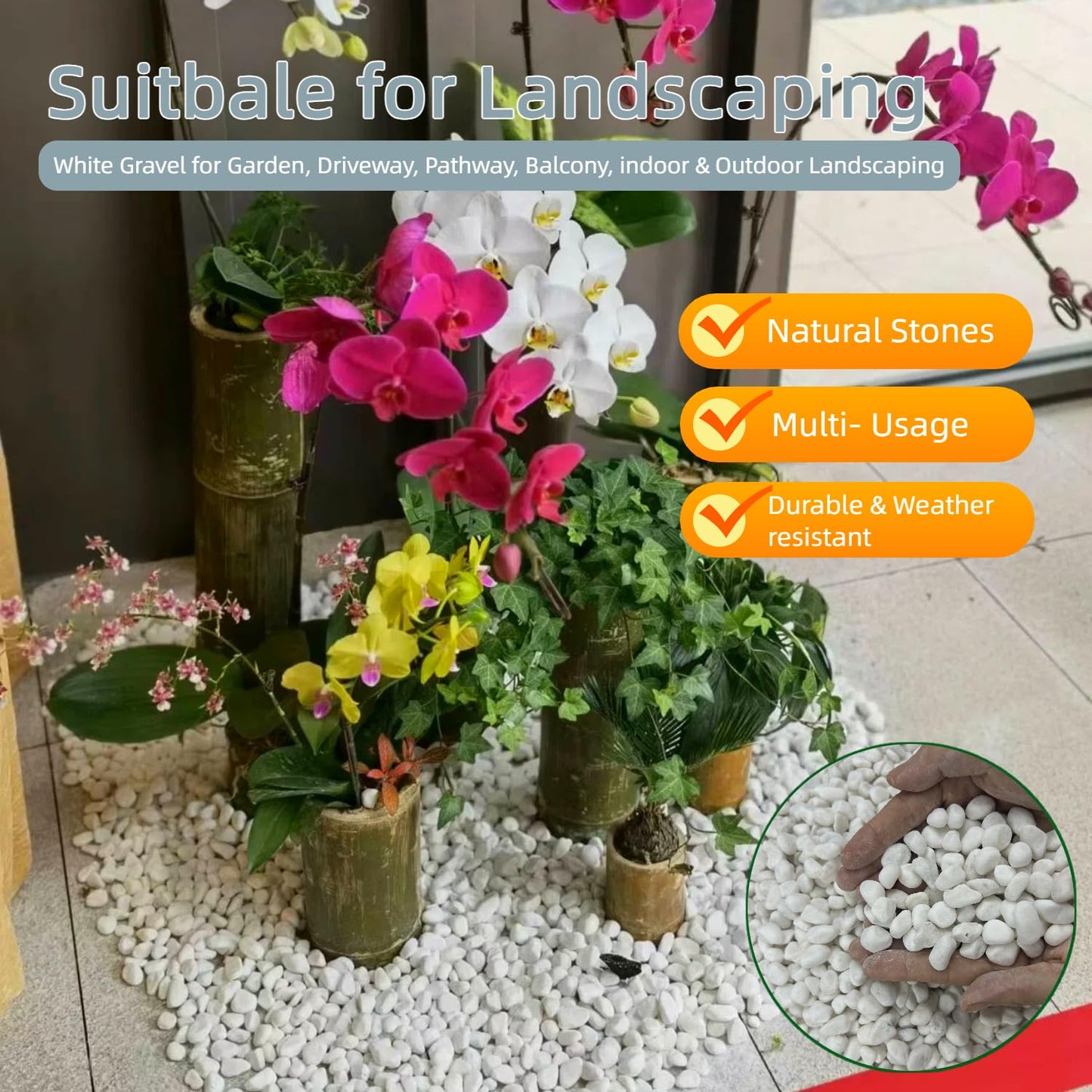 15LB White Gravel for Succulents and Cactus, 0.6 Inch Natural Unpolished Crushed River Rocks for Plants, Vases, Aquariums, Terrariums, Planters, Outdoor Gardening & Landscaping Decorative Stones