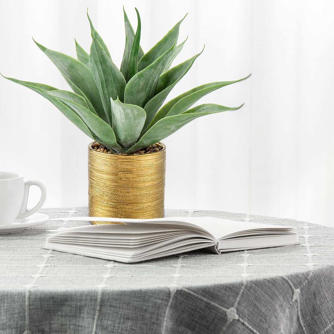 Large Faux Agave Plant Artificial Aloe Vera Plant Fake Succulent Plants in Pot Realistic Agave Plant Artificial Potted Plants for Home Living Room Table Office Desk Bathroom Indoor Decor(Brushed Gold)