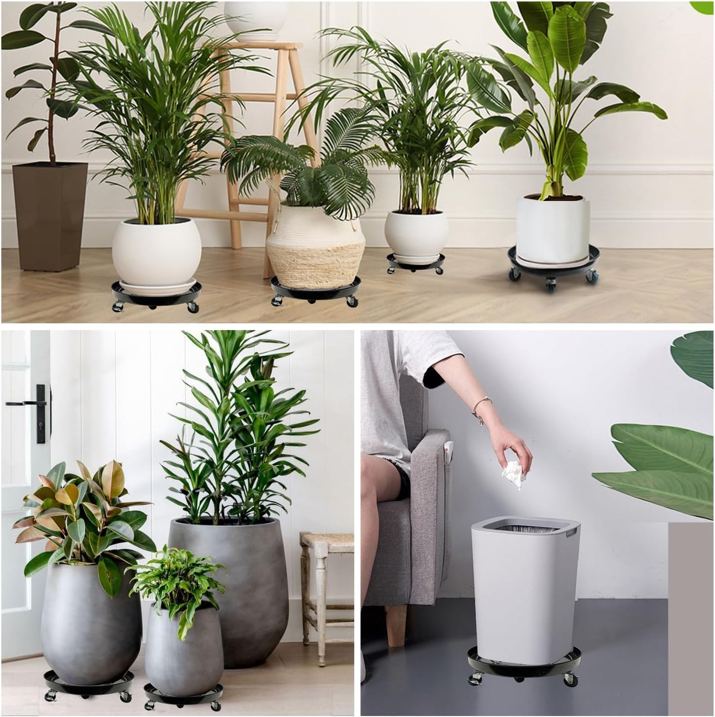 2 Pack Metal Plant Caddy with Wheels 20 Inch Black, Round Rolling Heavy Duty Plant Dolly, Heavy Plant Pot Mover Outdoors or Indoors, The Metal Wheel Can Rotate 360 Degrees or Lockable.