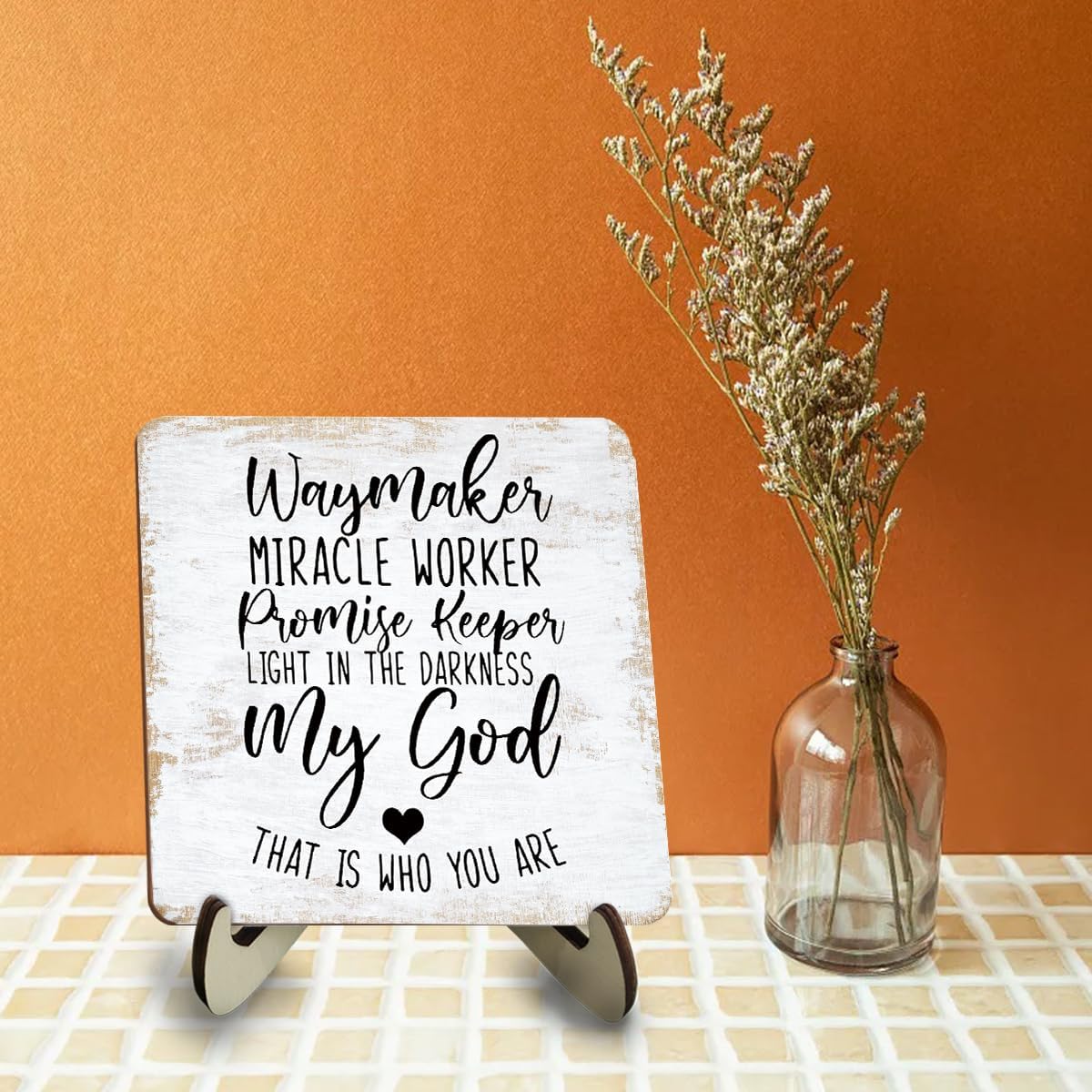 Motivational Wood Sign Rustic Desk Decor Home Farmhouse Office Decor Work Table Desk Accessories Decorative Christian Religious Bible Verse Faith Decorations Office Supplies for Desk Cubicle Decor