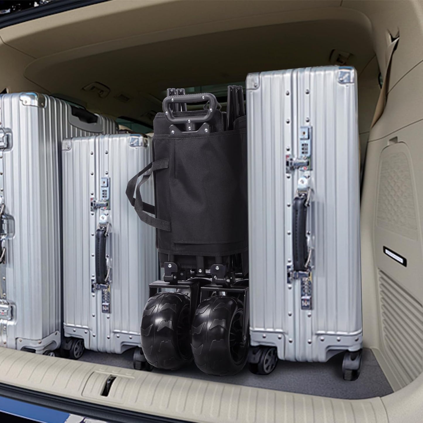 REDCAMP Collapsible Beach Wagon with 9" Big Wheels for Sand, 450lb Heavy Duty Foldable Beach Cart with All-Terrain Balloon Style Foam Wheels for Gravel, Sand, Camping, Groceries, Garden