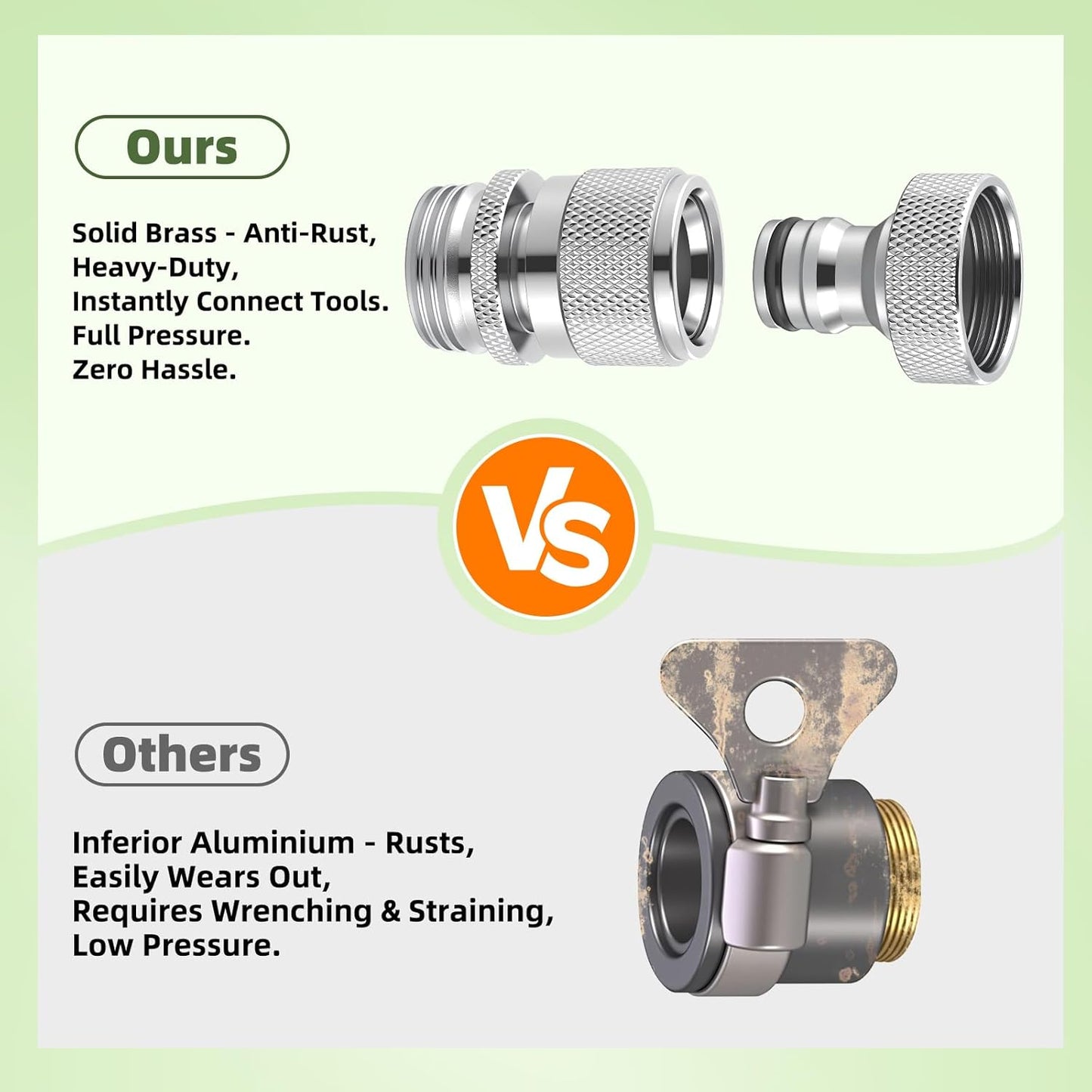 Hibbent Garden Hose Quick Connector, 2 Sets Solid Brass 3/4 Inch GHT Thread Faucet Hose Quick Connect Fitting, Female and Male Adapter