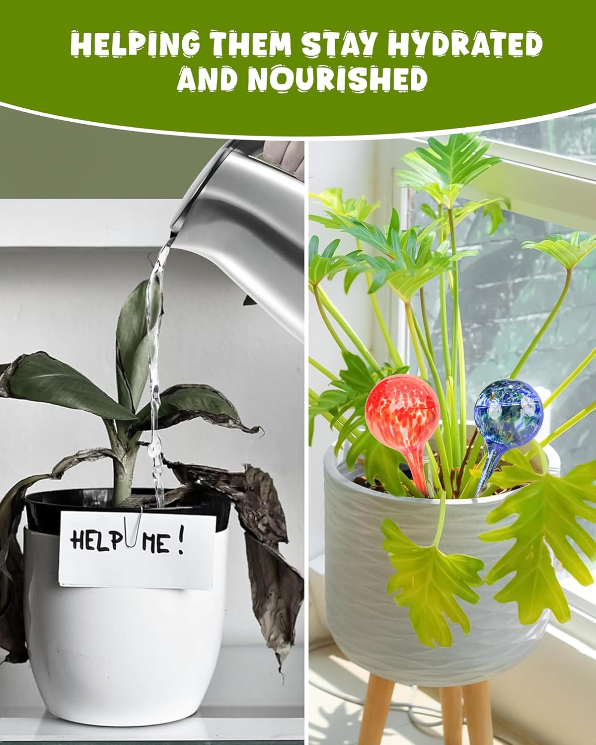 Iridescent Self Watering Globes, Glass Rainbow Plant Watering Globes, Self Watering Planter Insert, Automatic Plant Waterer Indoor (Small-4 Pcs Multi-Color, Small)