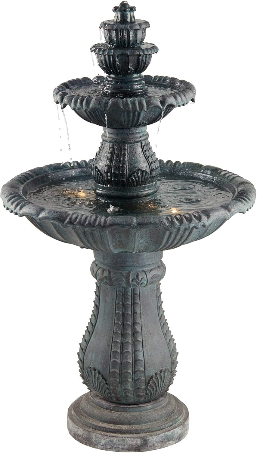 Hampton 56 3/4" High Large Italian Outdoor Decor Slate Stone Floor Fountain with Light LED Waterfall 4-Tier Standing Basin Water Feature for Outside Garden Patio Yard Backyard Porch - John Timberland