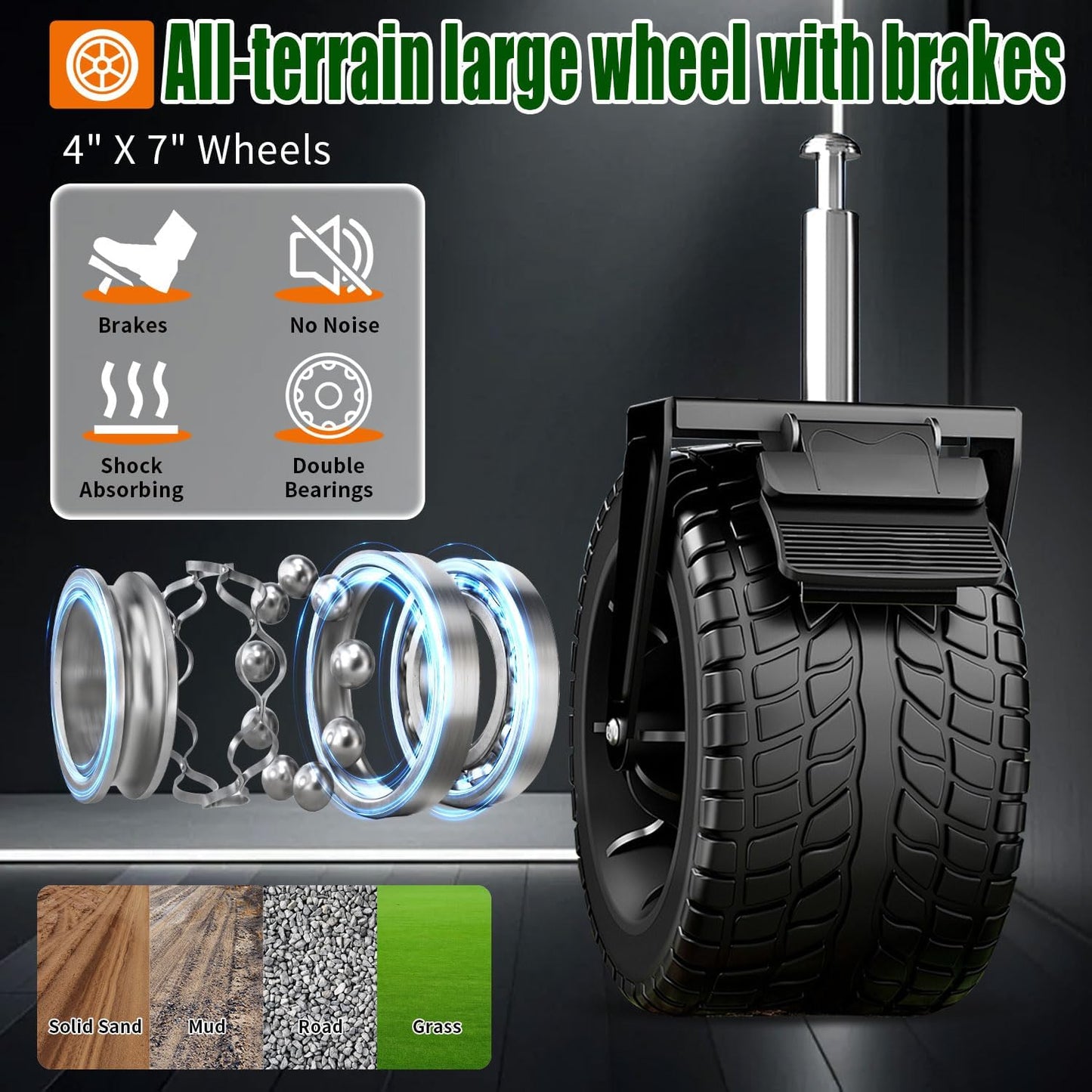 52" L Collapsible Wagon Cart Foldable, 300L 560lbs Weight Capacity, Heavy Duty Beach Wagon with Big Wheels, Shopping Carts for Grocery, Camping, Shopping, Beach, Garden Cart