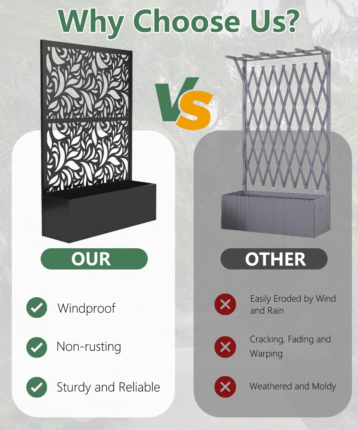 2PCS Metal Planter Box with Trellis,70.9"x47.2"x15.7" Raised Garden Bed with Drainage Holes, Privacy Planters for Outdoor Garden Bed for Climbing Plants,Vegetables,and Vines, Black-Flower