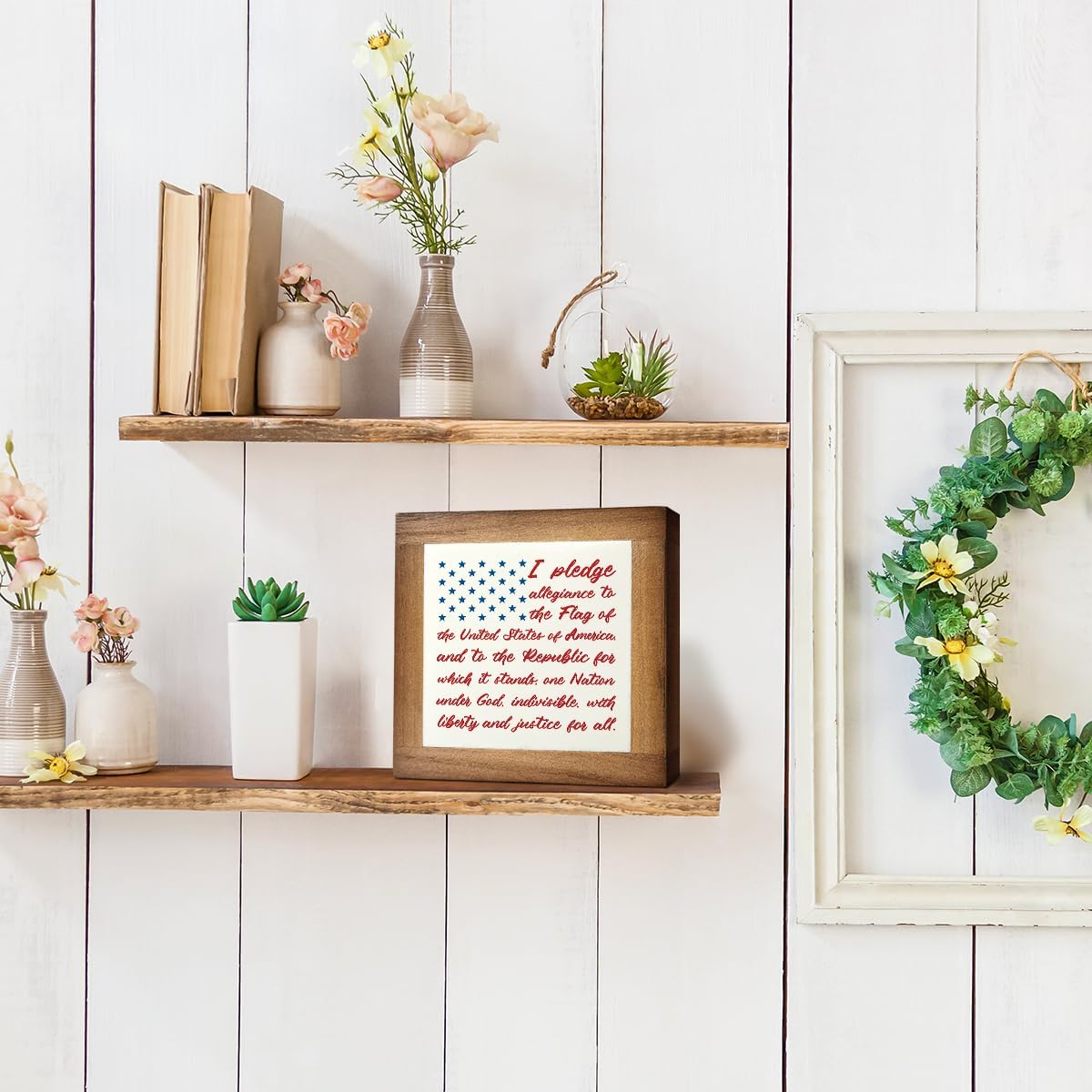 Patriotic Wood Plaque Sign, I Pledge Allegiance to the Flag of United States of America, Box Wood Plaques Desk Décor, American Flag Wooden Sign, 4th of July Decoration, Independence Day Decor A