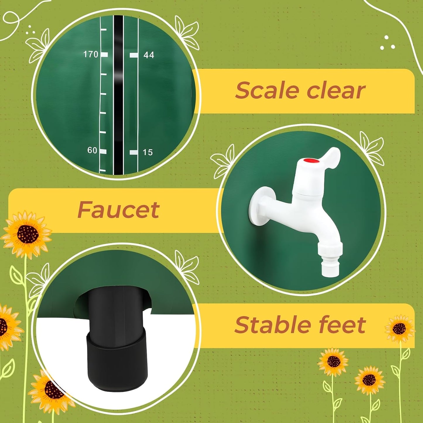 100 Gallon Rain Barrel Water Collection System, Collapsible Portable Water Storage Tank, Rainwater Collect System Downspout, Water Catcher Container with Filter Two Spigots(Without Water Pipe)