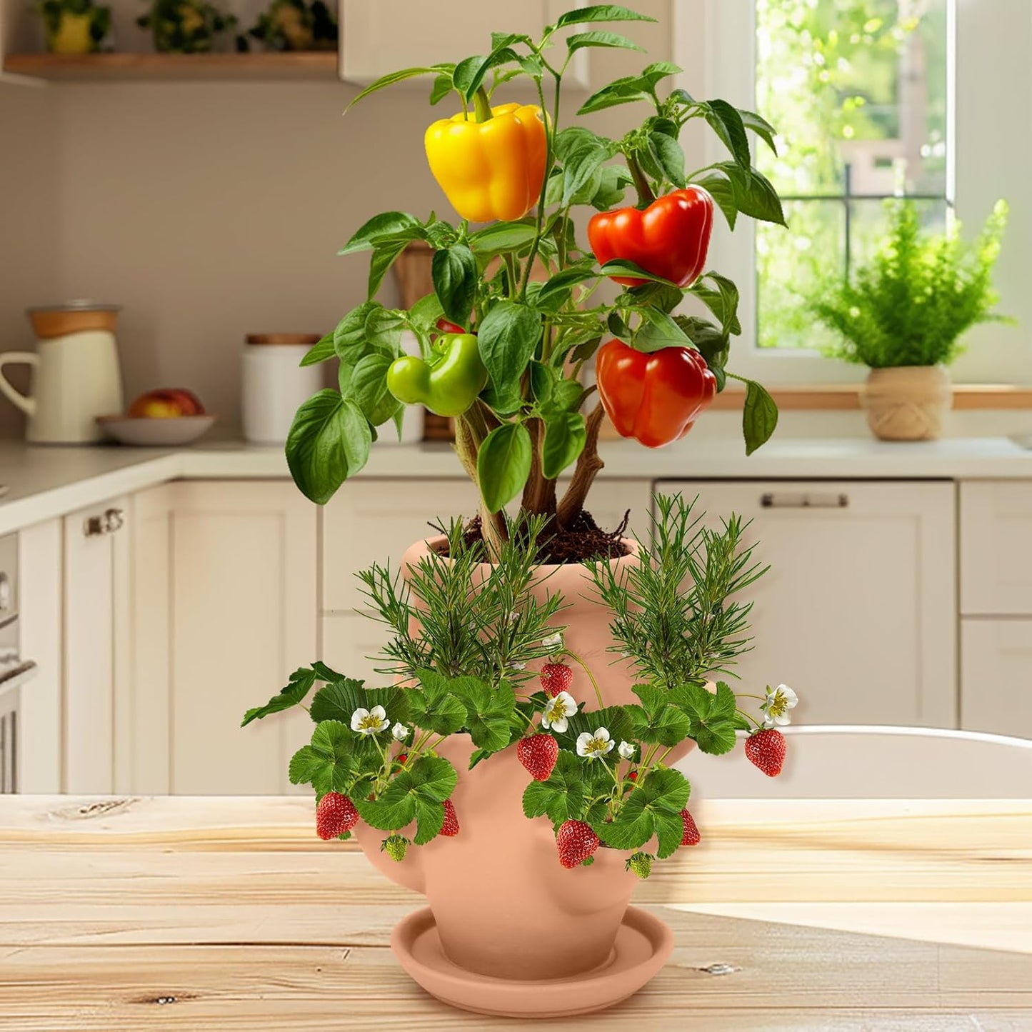 Strawberry Tower Pot Planter,Vertical Multi Pocket Ceramic Strawberry Succulent Planter Tower for Outdoor Plants