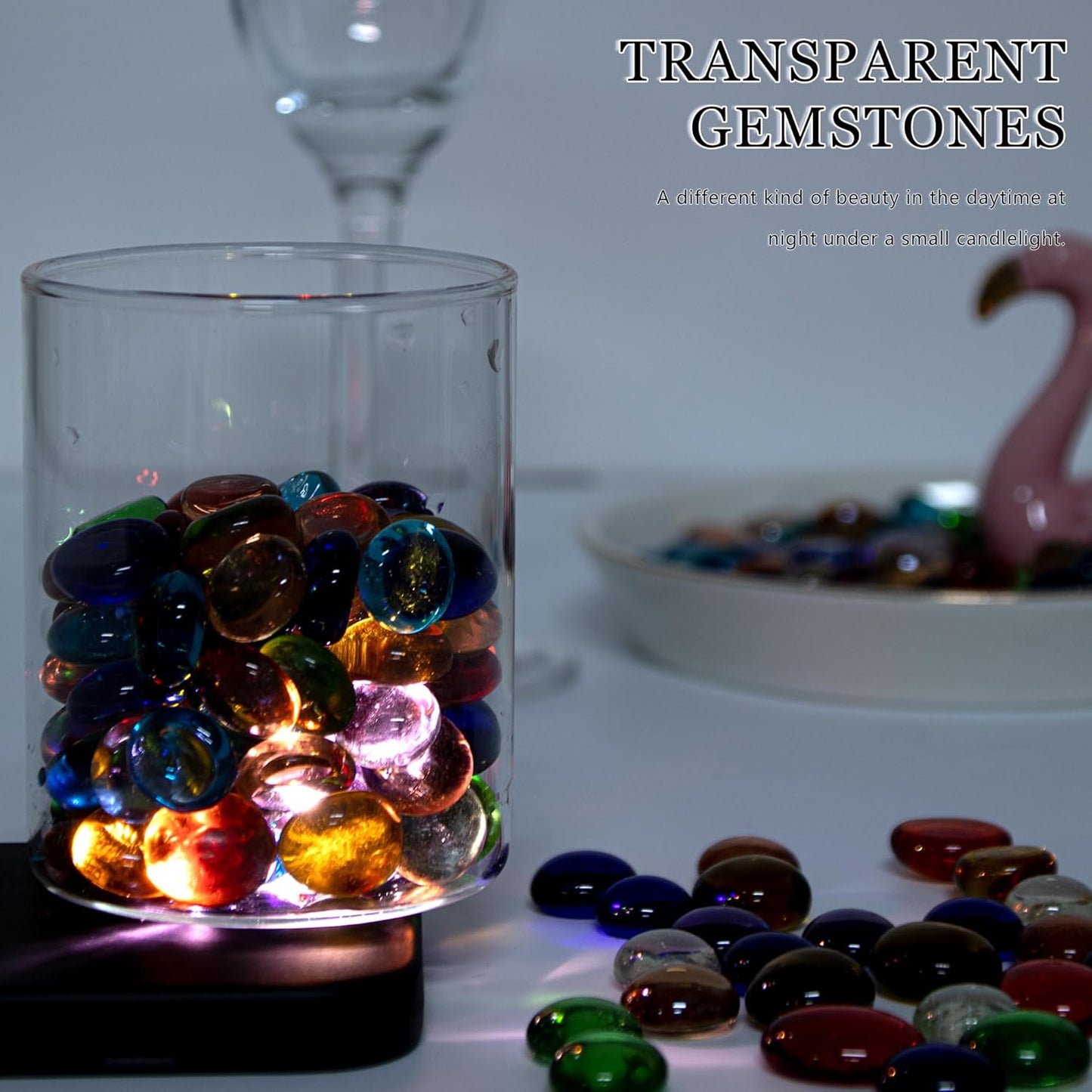 2LB Mini Glass Gems,Mixed Colour Mancala Stones Flat Bottom Marble Beads for Home Decorative Art Craft Vase Filler(0.5"~0.7")