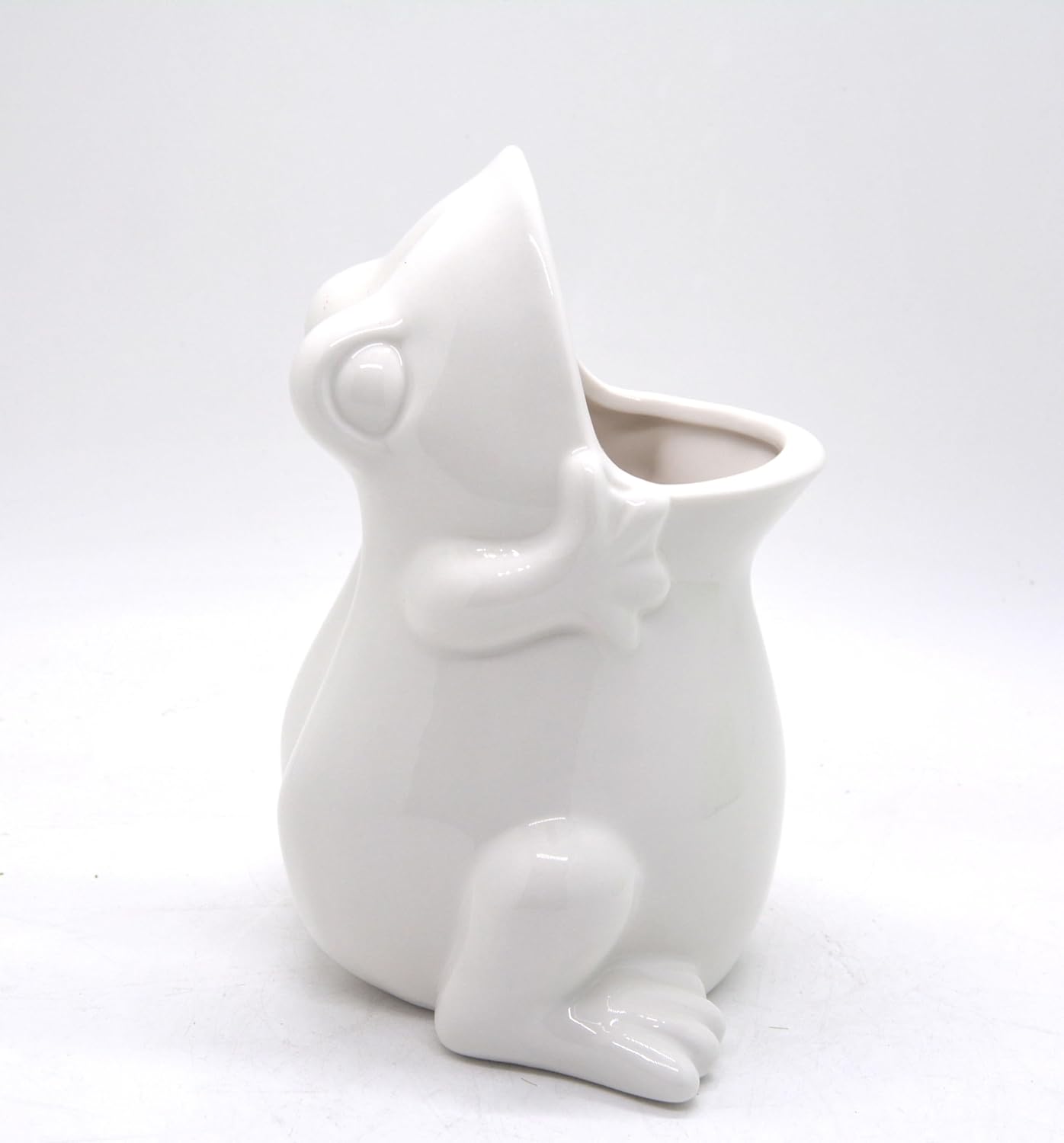 Ceramic Frog Shaped Plant Pot for Bonsai Flower Succulent Planter Candy Dish Pencil Holder Decor Multipurpose Frog Gift (7" White)