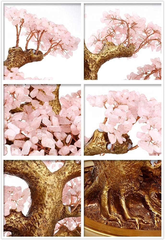 Feng Shui Money Tree Large Pine Tree Style Crystal Quartz Lucky Tree Gem Tree for Office Home Feng Shui Decoration for Wealth/Fortune and Luck (Pink)