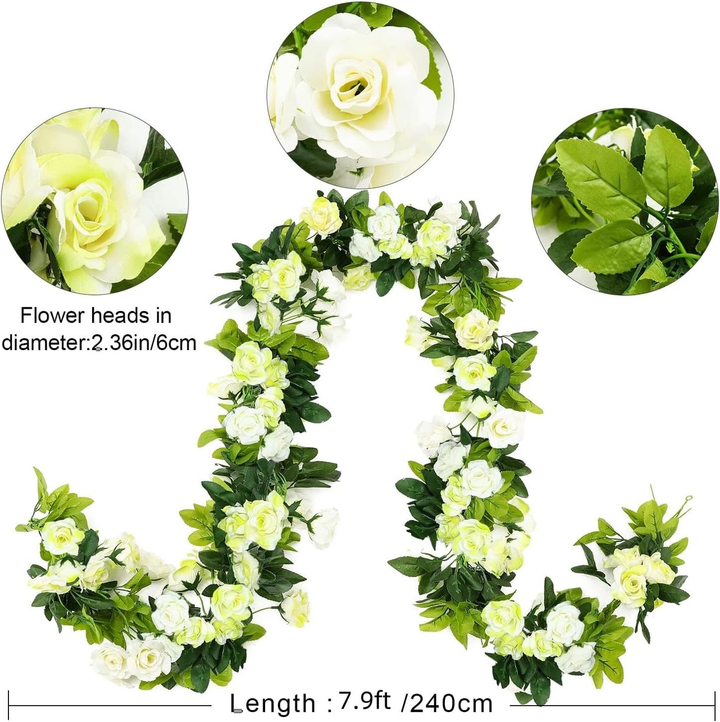 JUSTOYOU 2 Pack (15.8FT) Fake Rose Garland, Artificial Rose Vines Flowers Hanging Silk Rose Vine Wedding Home Backdrop Party Arch Arrangement Decoration