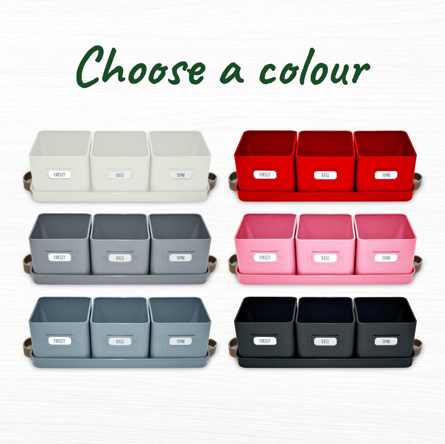 Herb Planter Indoor - Set of 3 Black Indoor Herb Garden Pots for Plants with Leather Handled Tray - Window Sill Plant Shelf - Pots with Drainage Holes and Labels