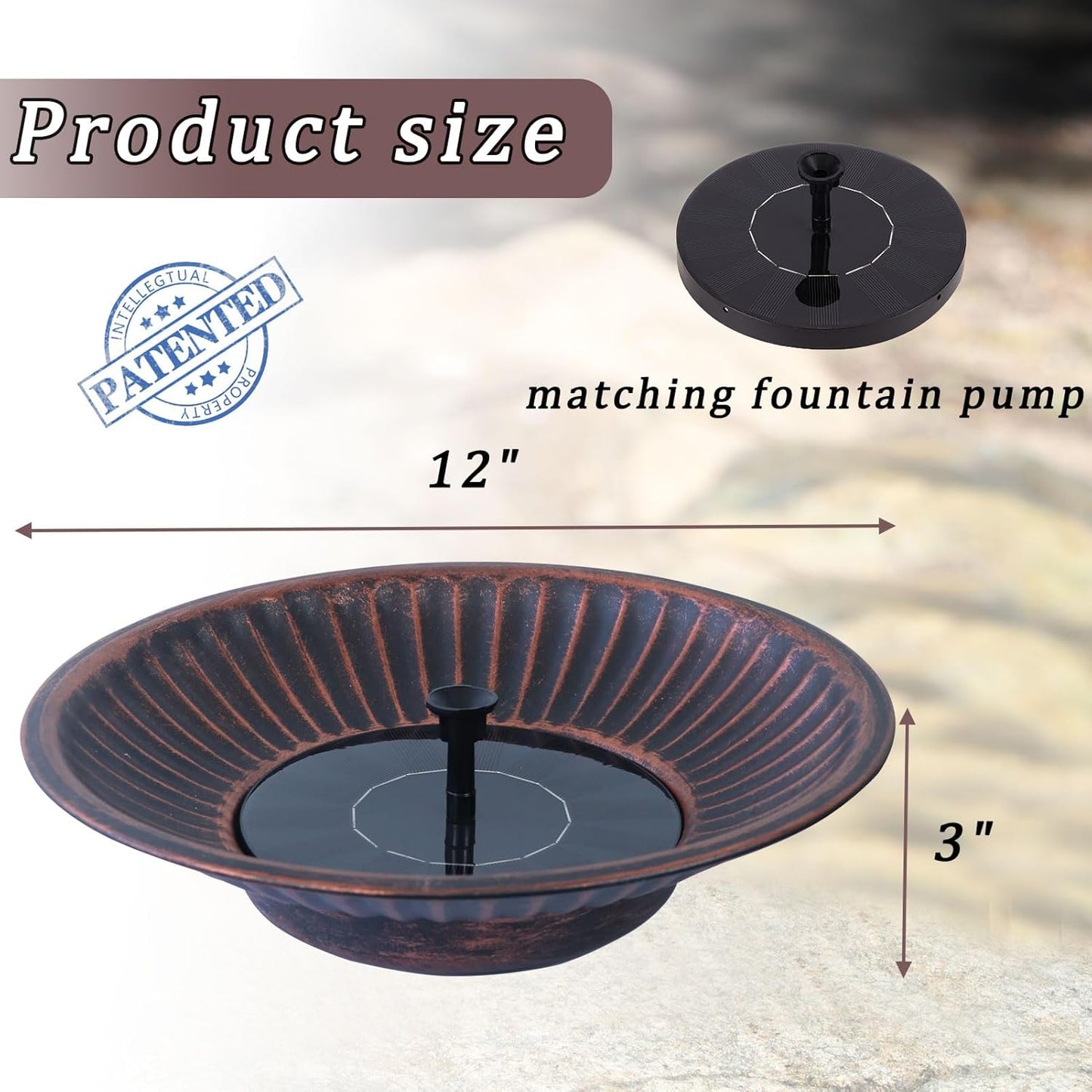 12.3" Solar Fountain Bird Bath for Outside, Metal Solar Bird Bath Fountains, Bird Bath Bubbler for Garden Patio Decor (Copper)