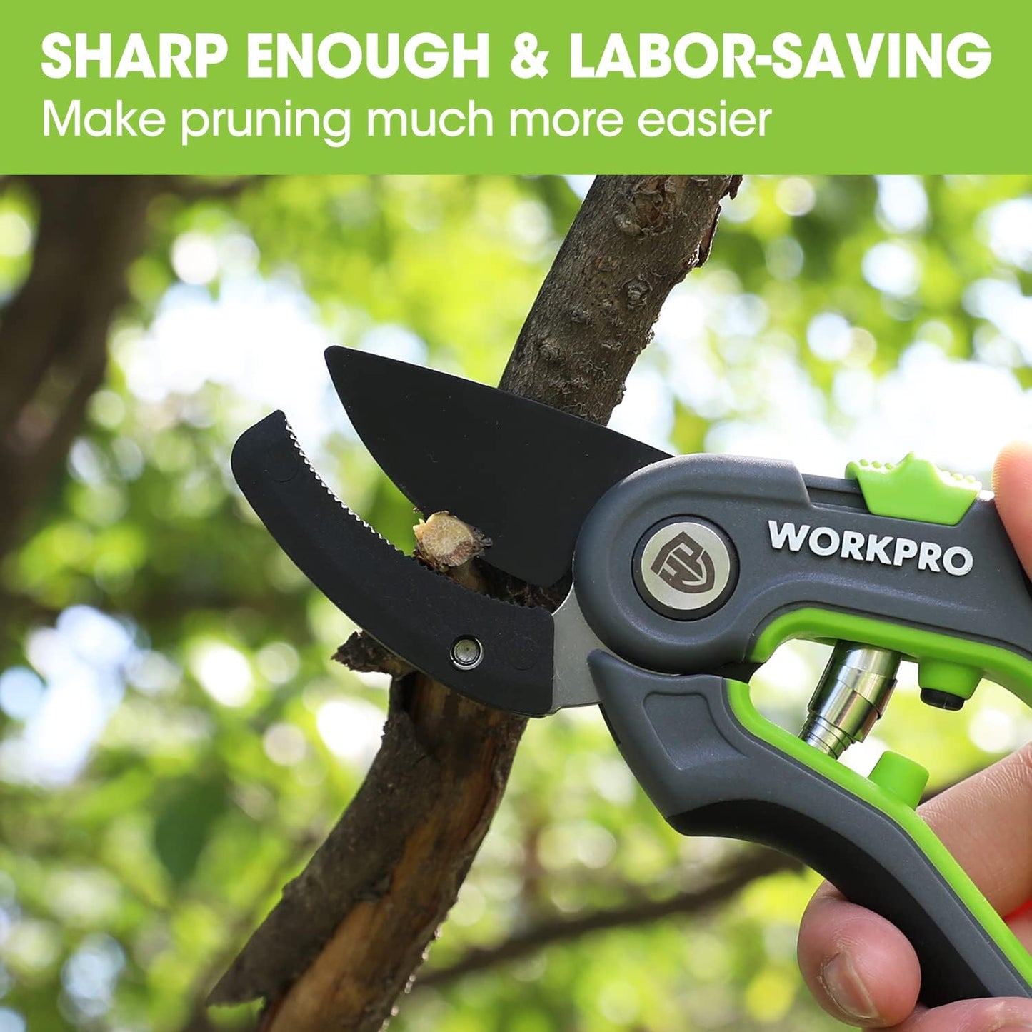 WORKPRO Anvil Pruning Shears, 8’’ Professional Gardening Hand Pruner with SK5 Steel Sharp Blades, Ideal Gardening Tool for Cutting and Trimming, Green