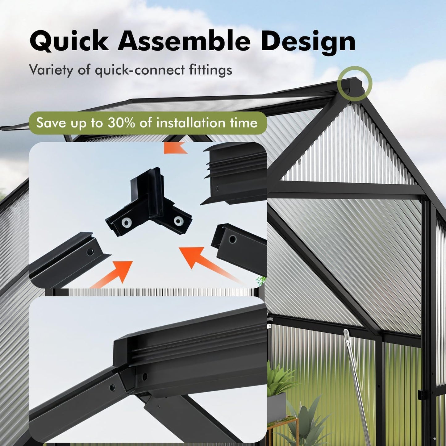 4x6FT Outdoor Greenhouse, Polycarbonate Green House, Small Walk-in Greenhouse with Vented Roof Window, Windproof Aluminum Frame with Quick-Installation Structure, Suitable for Gardening