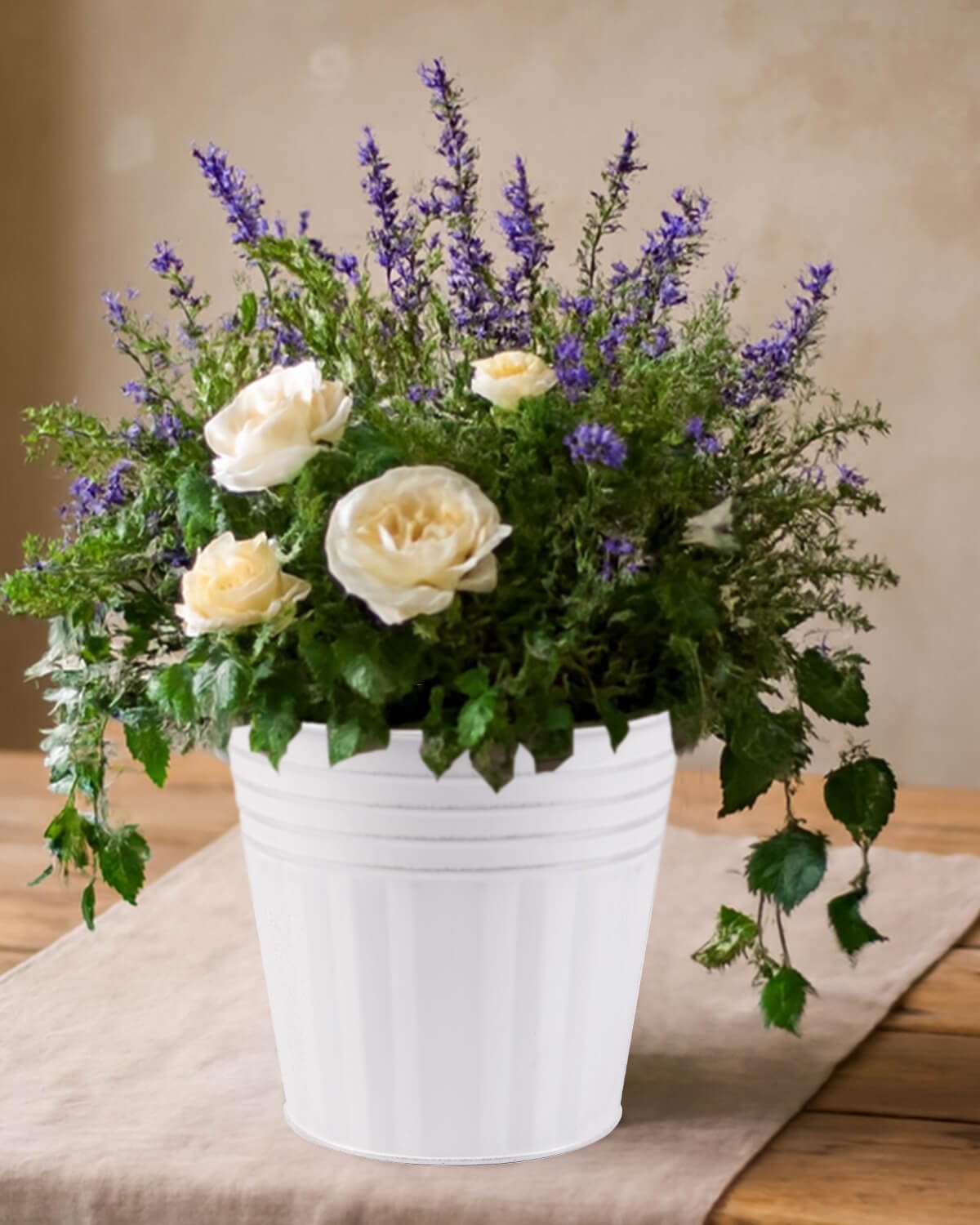 6 Inch White Metal Rustic Flower Pots - 6Pcs Galvanized Planters with Drainage Hole and Rubber Plug, Rustproof Metal Bucket Plant Pots Farmhouse Vintage Style for Decor