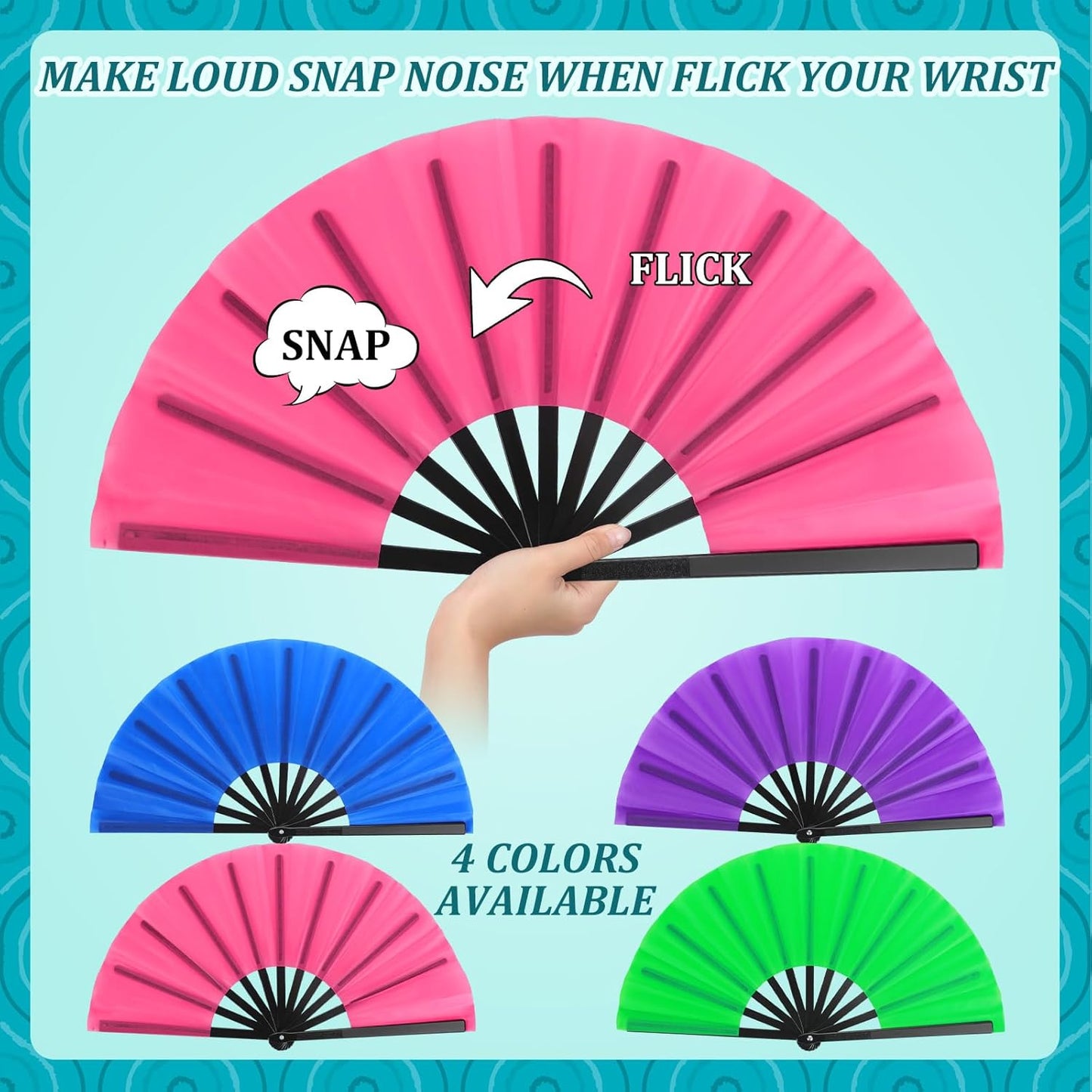 Blulu 4 Pcs 11 Inch Large Folding Hand Fans for Line Dancing Clapping Popping Rave Fans for Kids Women Men for Dancing Boots on The Ground Festival Party Decoration(Classic Style, Classic Color)