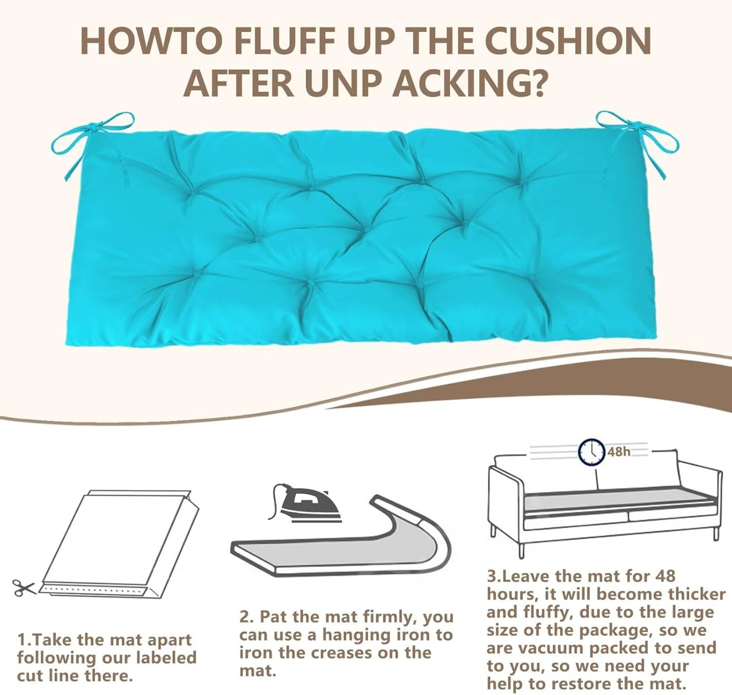 47.3 in Waterproof Indoor/Outdoor Garden Bench Seat Cushions,Thicken Patio Bench Soft Rocking Chairs Pad Lounger Seat for Wicker Loveseat Settee(47.3 X 19.6 X 3.9 in Turquoise)