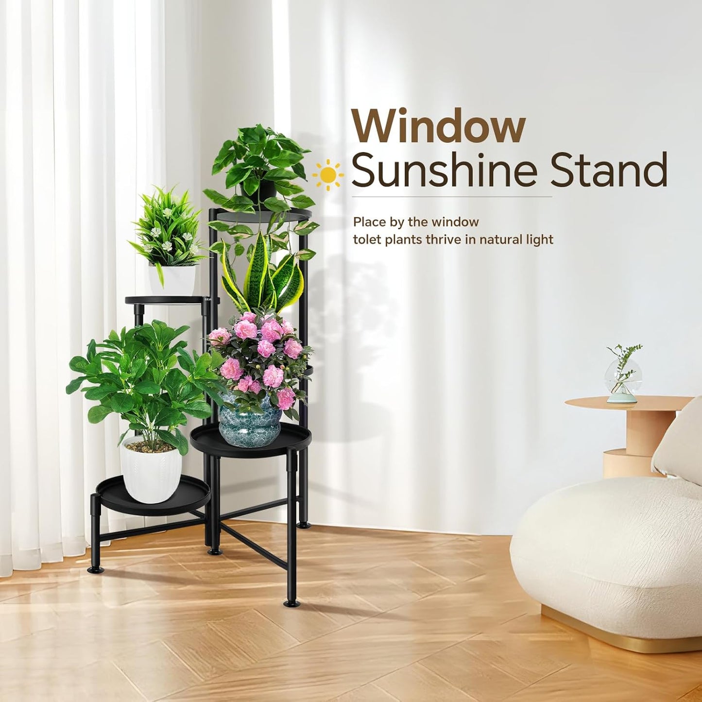 5 Tier Plant Stand Indoor, Metal Corner Plant Shelf Outdoor, Foldable Tall Plant Rack for Mutiple Plants, Flower Pot Holder Display Stand for Living Room Patio Home Decor for Gatdening