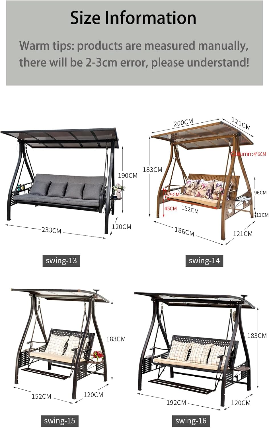 2/3-Seat Outdoor Patio Porch Swing with Adjustable Aluminum Alloy Canopy Solar Patio Swing Chair Bench with Footrest Side Cup Holder for Backyard Lawn (Elite Wood Grain-3 Seat)