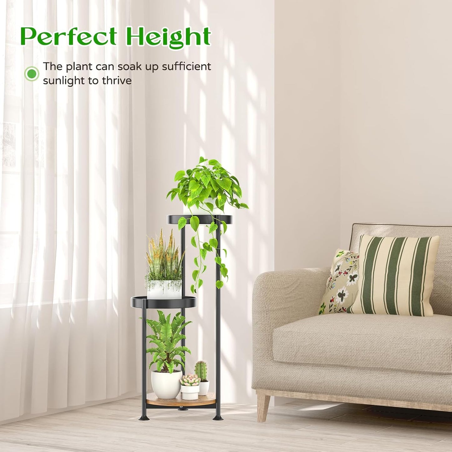 3 Tier Plant Stand Indoor Outdoor, Corner Tierd Metal Flower Shelf Pot Holder Clearance, Tall Multiple Plants Rack Narrow Display Organizer for Patio Orchid Office Porch Living Room Garden,Black