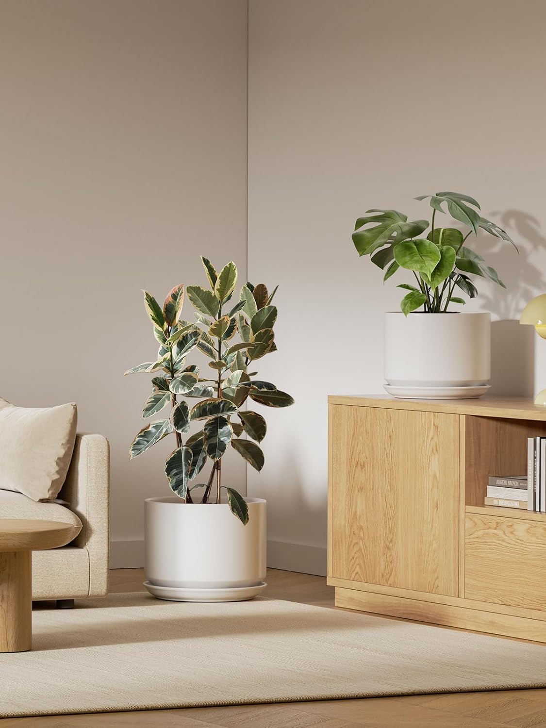 LE TAUCI Ceramic Pots for Plants, Set of 2, 10 + 12 Inch Plant Pot, Durable & Stylish Planters for Indoor Plants with Drainage Hole and Saucer, Elevate Your Home’s Aesthetic, White