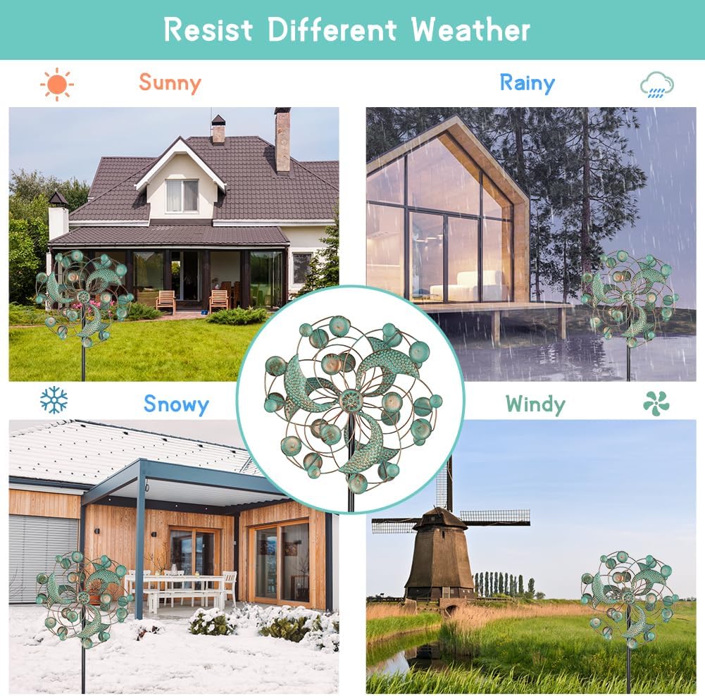 DREAMYSOUL Wind Spinner Outdoor, Metal Kinetic Wind Spinners, 13 Inches Dia Wind Spinners for Yard Garden Outside Patio Lawn Decor (Turquoise)