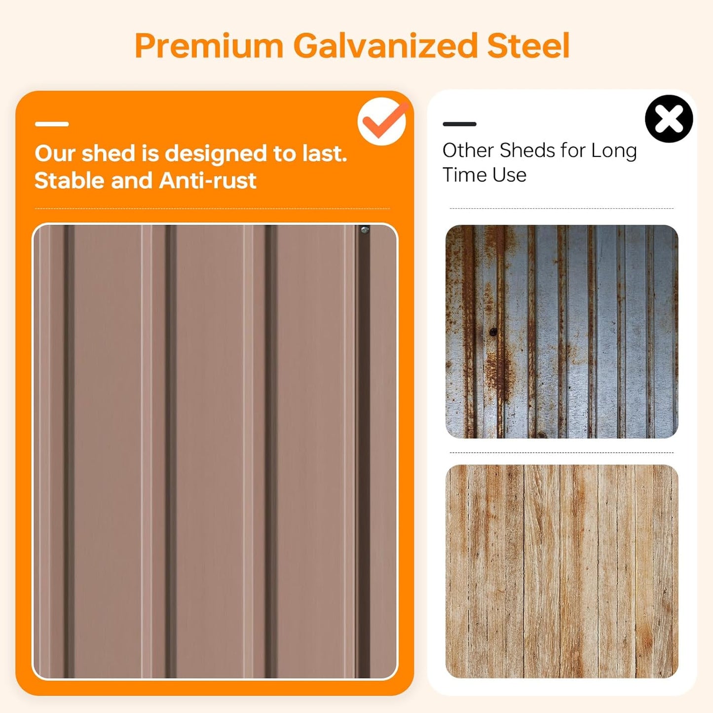 6x4 FT Outdoor Storage Shed, Metal Garden Tool Shed with Sloping Roof & Lockable Door for Patio Lawn Backyard (Brown)