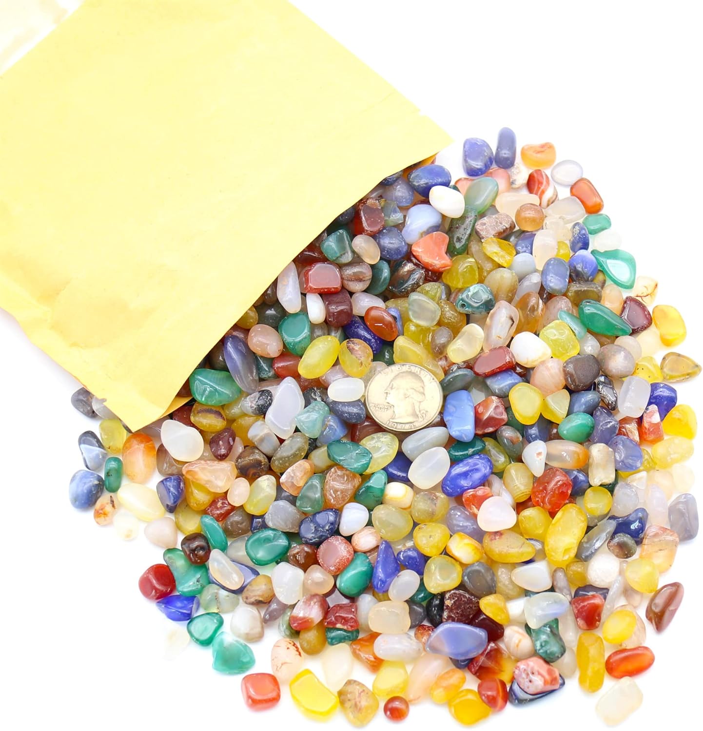 Agate Stone. Polished Natural Agate Pebbles. 3/8 Inch - 2 lbs. Mixed Color. for Succulents, Pots, Plants, Crafting, Vase Fillers (XSM (0.375 Inch), Agate - Mixed Color Polished, 2)