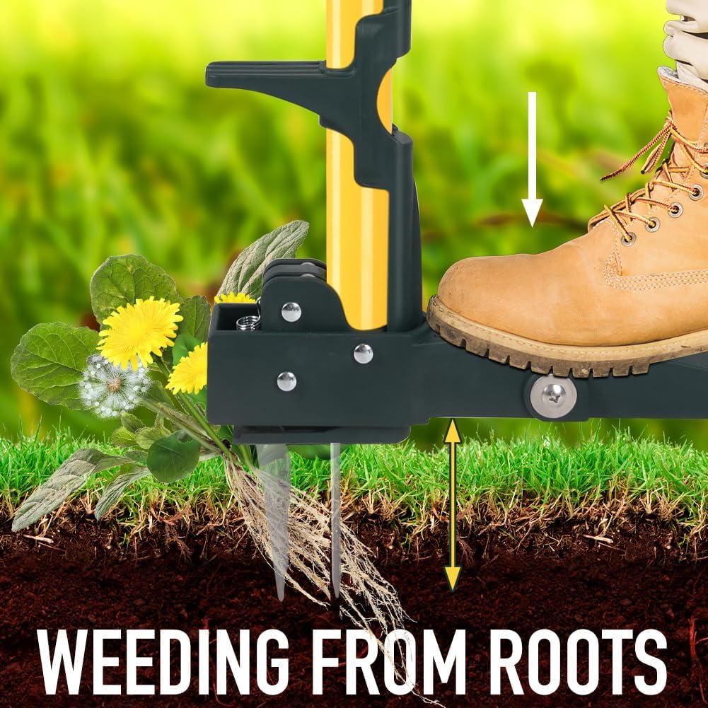 Weed Puller Tool, 50IN Long Handle 4 Claws Stand Up Weeding Tool, Extra Thickened Stainless Steel Shaft Garden Weeder,Remove the Roots of Thistles, Crabgrass, Dandelions, and Blackberries, etc.