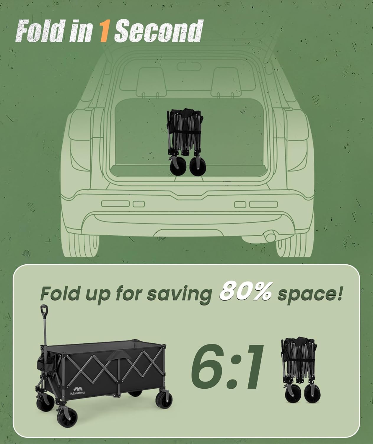 48โL Foldable Wagons Carts Extended, Collapsible Folding Wagon 500lbs Heavy Duty, 320L Large Beach Wagon, Utility Wagon with All Terrain Big Wheels for Sports, Camping, Grocery, Garden, Black