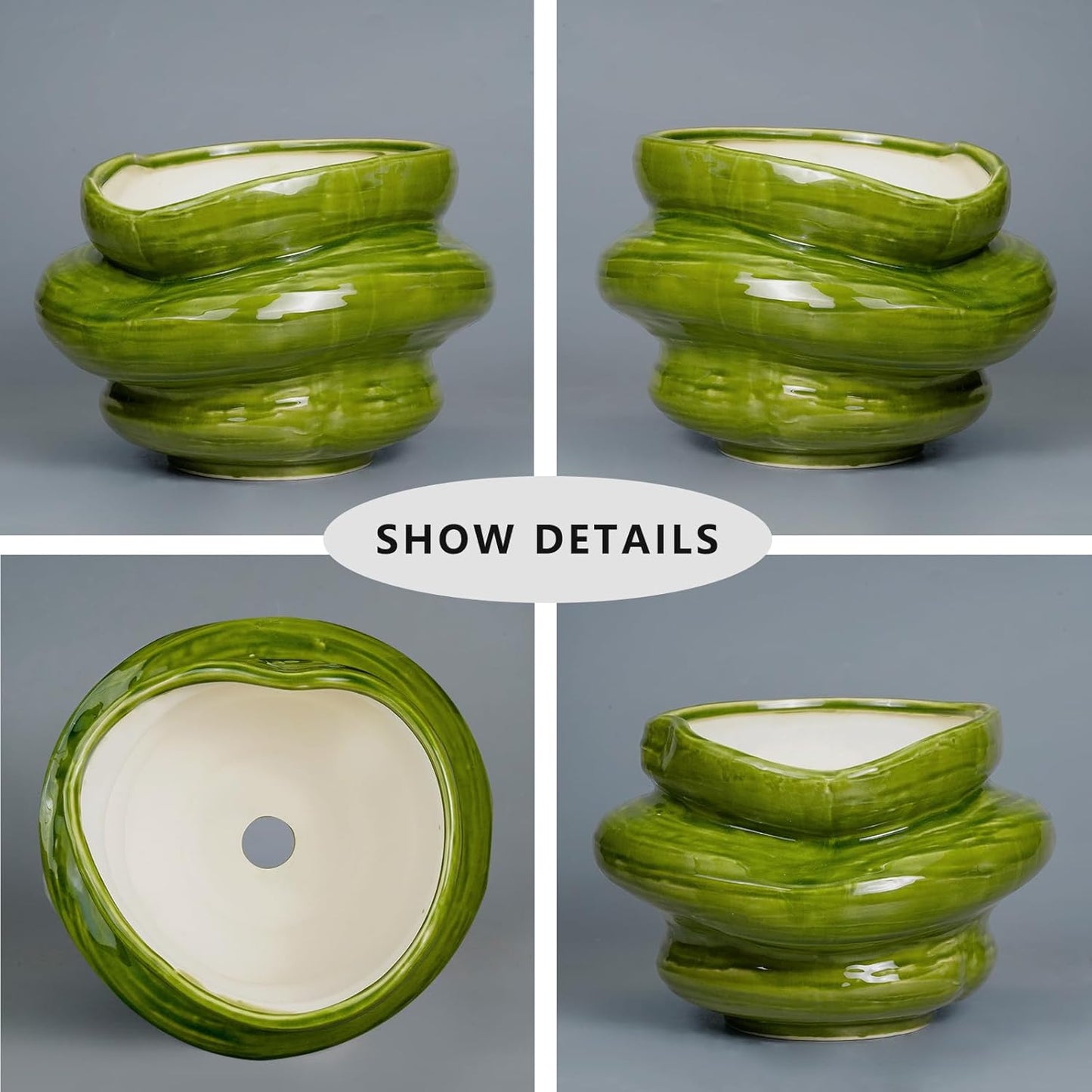 Ceramic Planters Bonsai 11 Inch - Planters with Drainage Hole, Flower Pots for Indoor Plants Outdoor Plants, Large Plant Pot for Home Decor, Gift for Men Women, Green