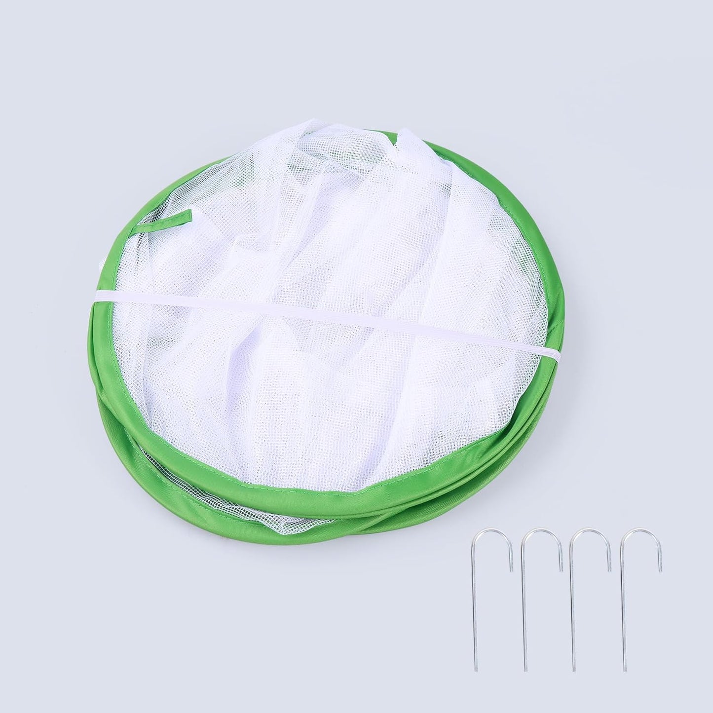 Mesh Plant Cover for Outdoor, Plant Netting Protector Garden Enclosure Cloche for Fruit, Vegetables, Strawberry, Flowers and Herbs Pop-Up Cage with 4 Stakes (White with Green, 39.4" x 39.4" x 19.7")