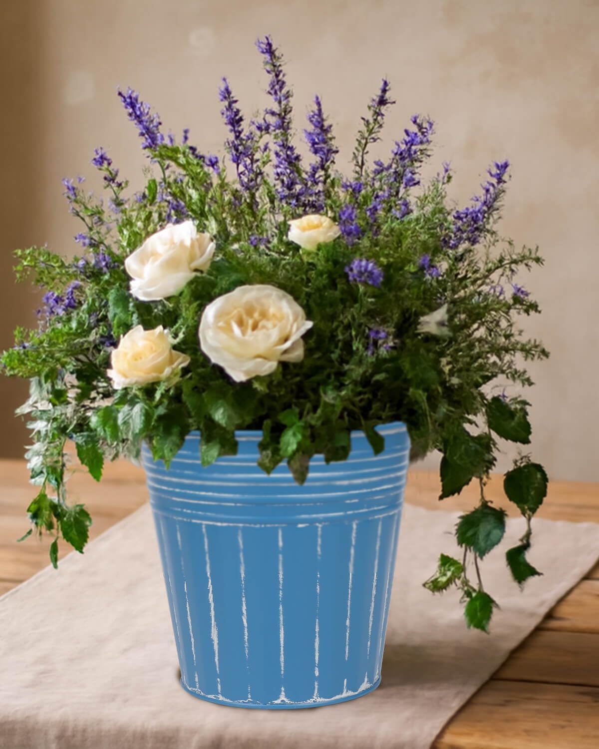 6 Inch Steel Blue Metal Rustic Flower Pots - 6Pcs Galvanized Planters with Drainage Hole and Rubber Plug, Rustproof Metal Bucket Plant Pots Farmhouse Vintage Style for Decor